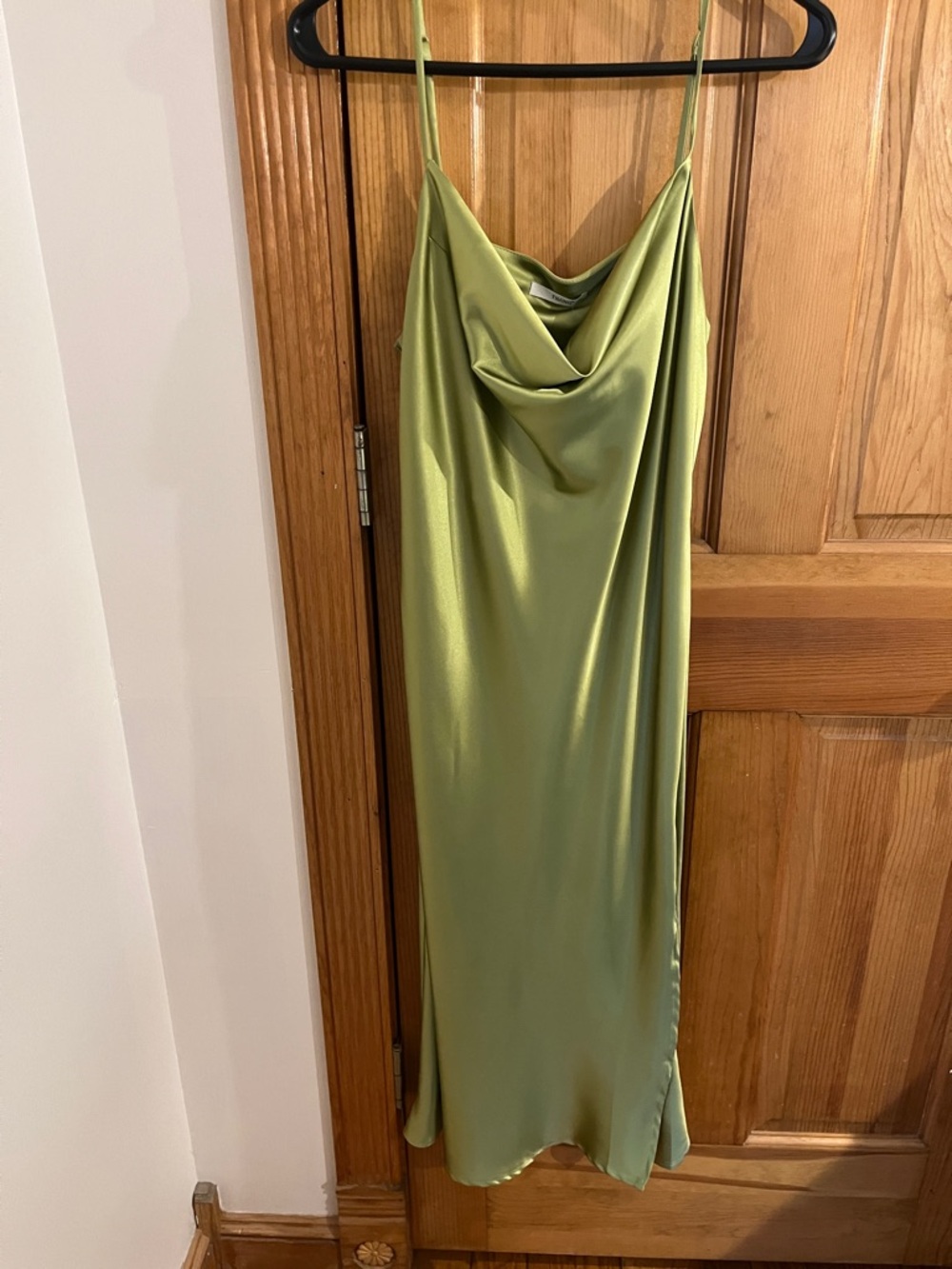Timing Olive Green Satin Cowl Midi Slip Dress